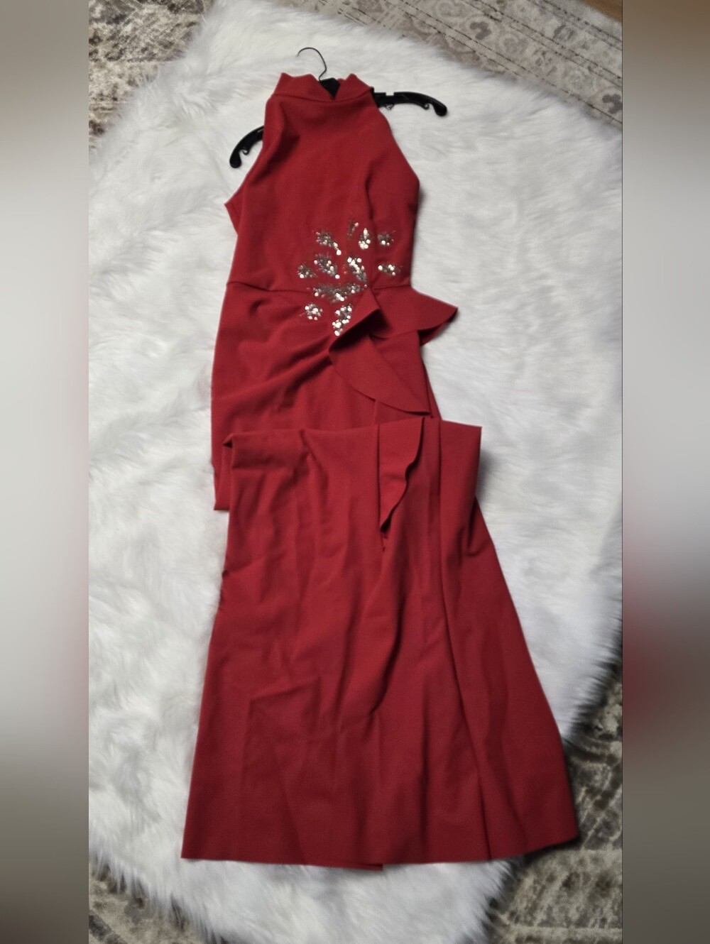 Chiara Boni La Petite Robe Red Halter Maxi Dress with Sequin Accent
